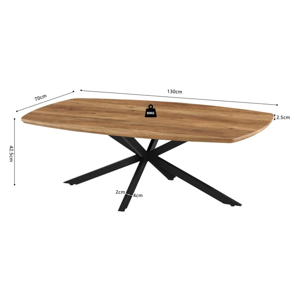 Tavolino TUNIS – Colore legno di mango – Tavolino rettangolare 130x70 cm – MDF & metallo – Design originale