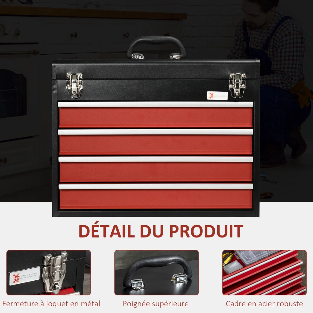 Cassettiera per attrezzi 4 cassetti + vassoio ¨C zephmum ¨C nero 51x22x39.5 cm