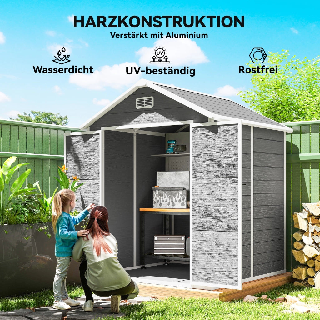 Capanno per giardino in plastica con finestra e pavimento ¨C zephmum ¨C Grigio 145x95x115 cm