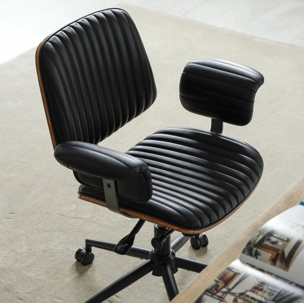 Sedia ufficio in pelle PU con braccioli in quercia, ergonomica, girevole e regolabile in altezza