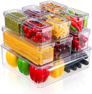 Set di organizzatori per frigorifero, 10 scatole trasparenti, con coperchio, stivocabile, adatto per frigorifero, cucina, bagno, camera da letto, salotto, ufficio, archiviazione e organizzazione, privo di BPA