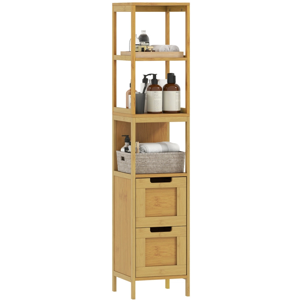 Colonna bagno con 3 ripiani e 2 cassetti ¨C Xylo ¨C Bamb¨´ naturale 30x30x144 cm