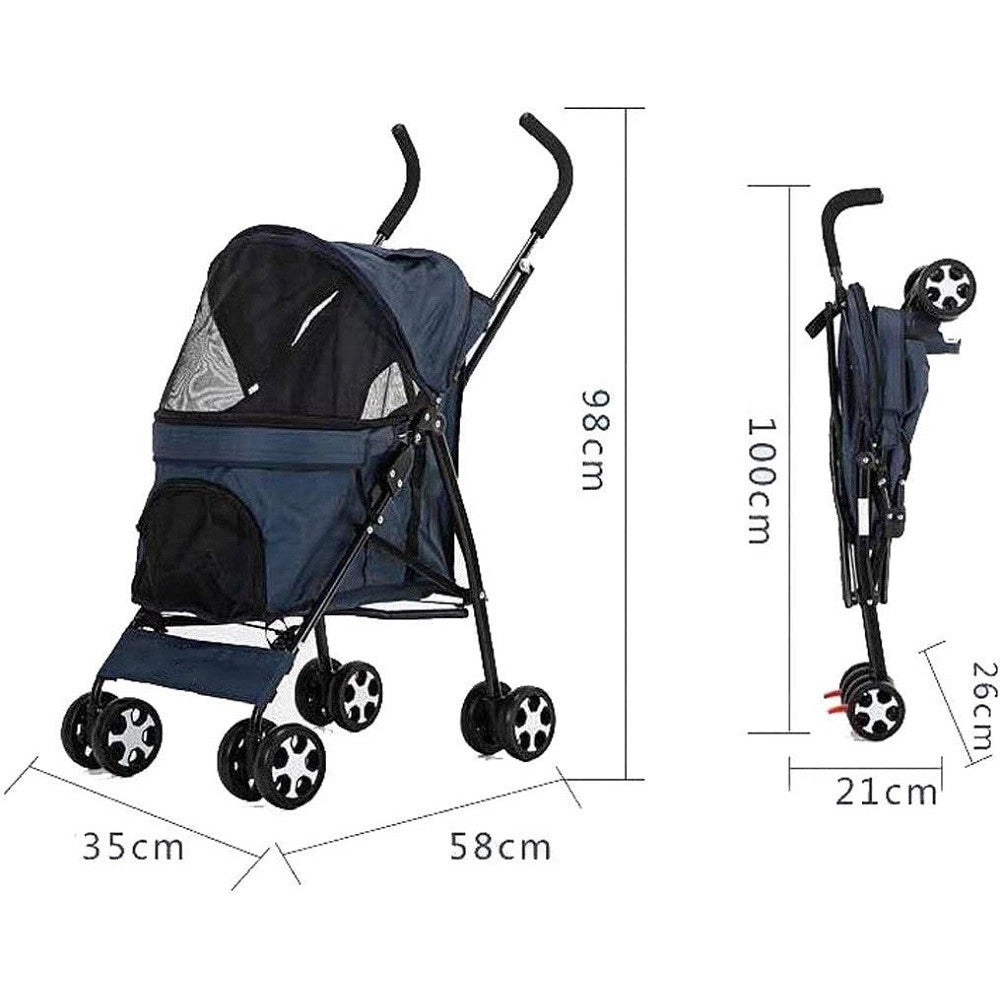 Trade Shop - Passeggino Cani Viaggi Carrozzina Pieghevole Parapioggia Auto Portatile 4 Ruote -