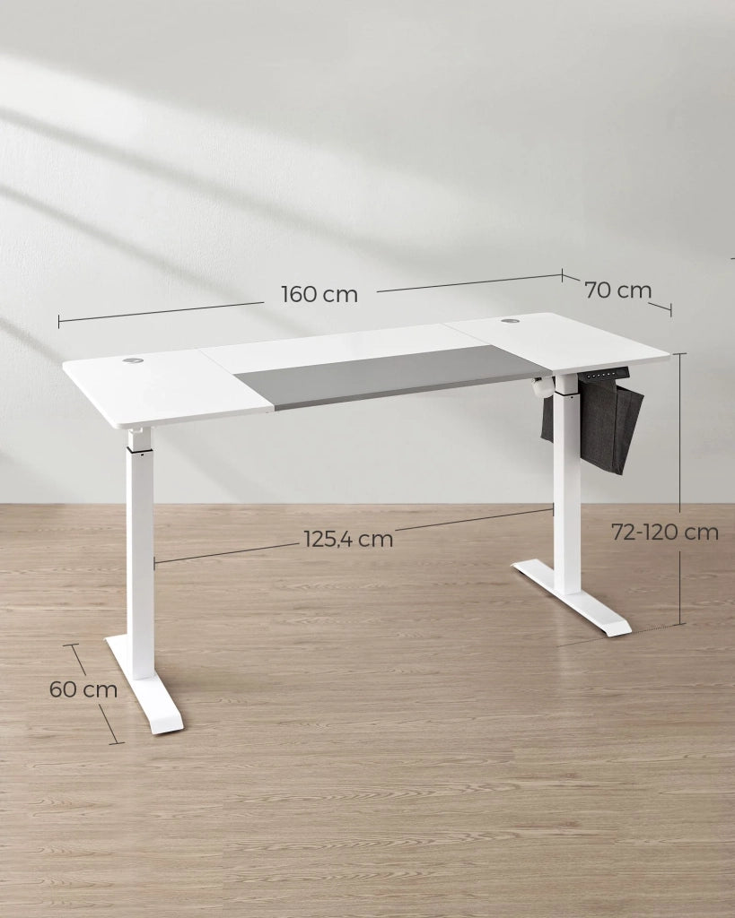 Scrivania elettrica sit-stand 70 x 160 x (72-120) cm tavolo regolabile in altezza con funzione memory 4 impostazioni di altezza tasca portaoggetti struttura in acciaio piano spesso bianco 12_0004549