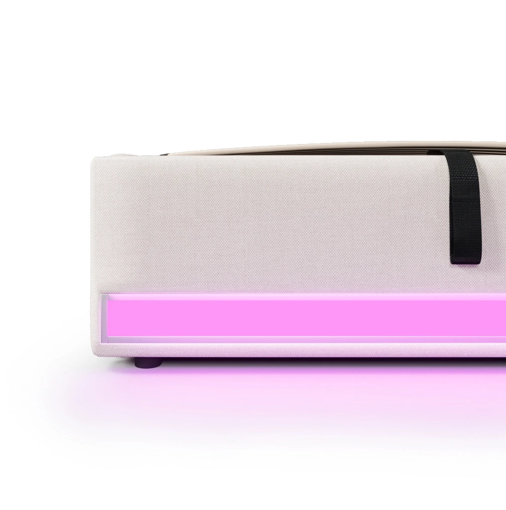 Letto imbottito 90x200 cm con LED, USB e funzioni contenitive