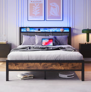 Letto 140x200 cm con LED, testiera contenitore e porte USB