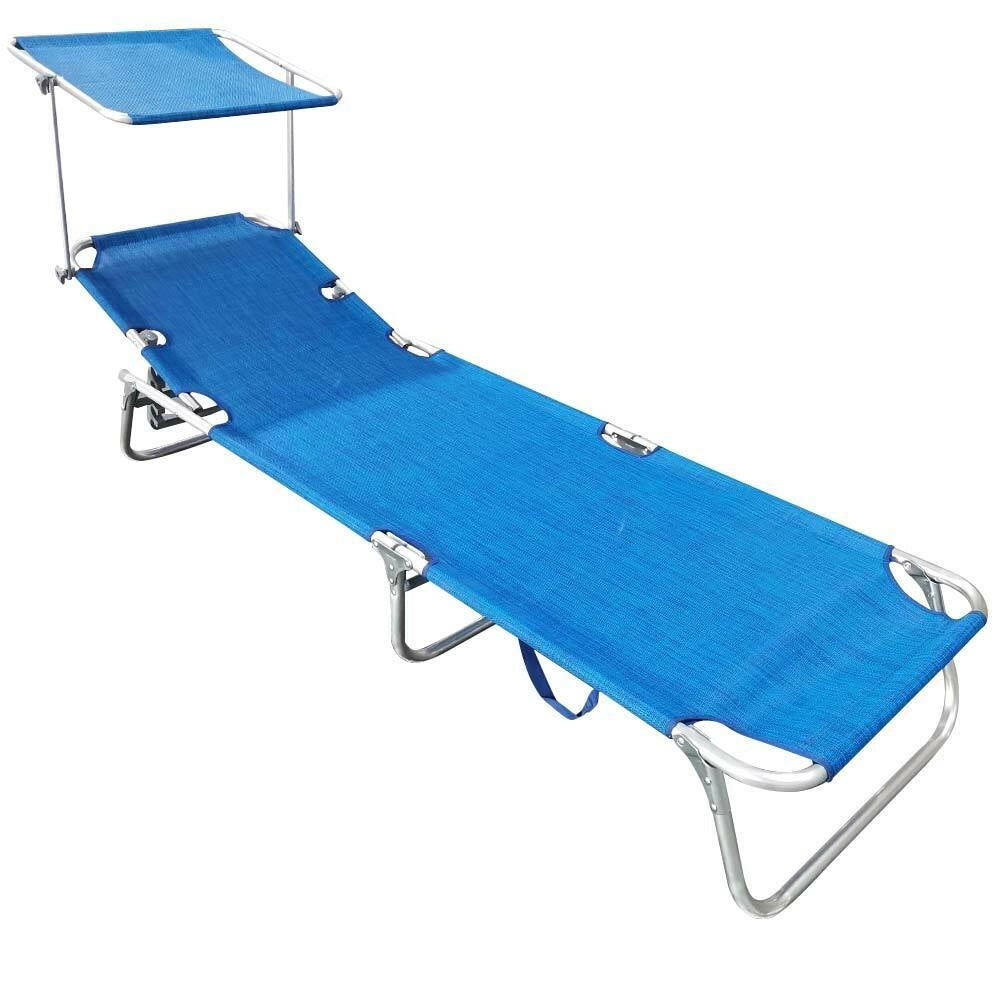 Lettino Prendisole Pieghevole Mare Spiaggia Sdraio con Tettuccio Parasole Blu