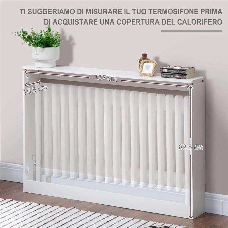 COPRITERMOSIFONE A DOGHE IN MDF E ACCIAIO 120X18X84CM BIANCO