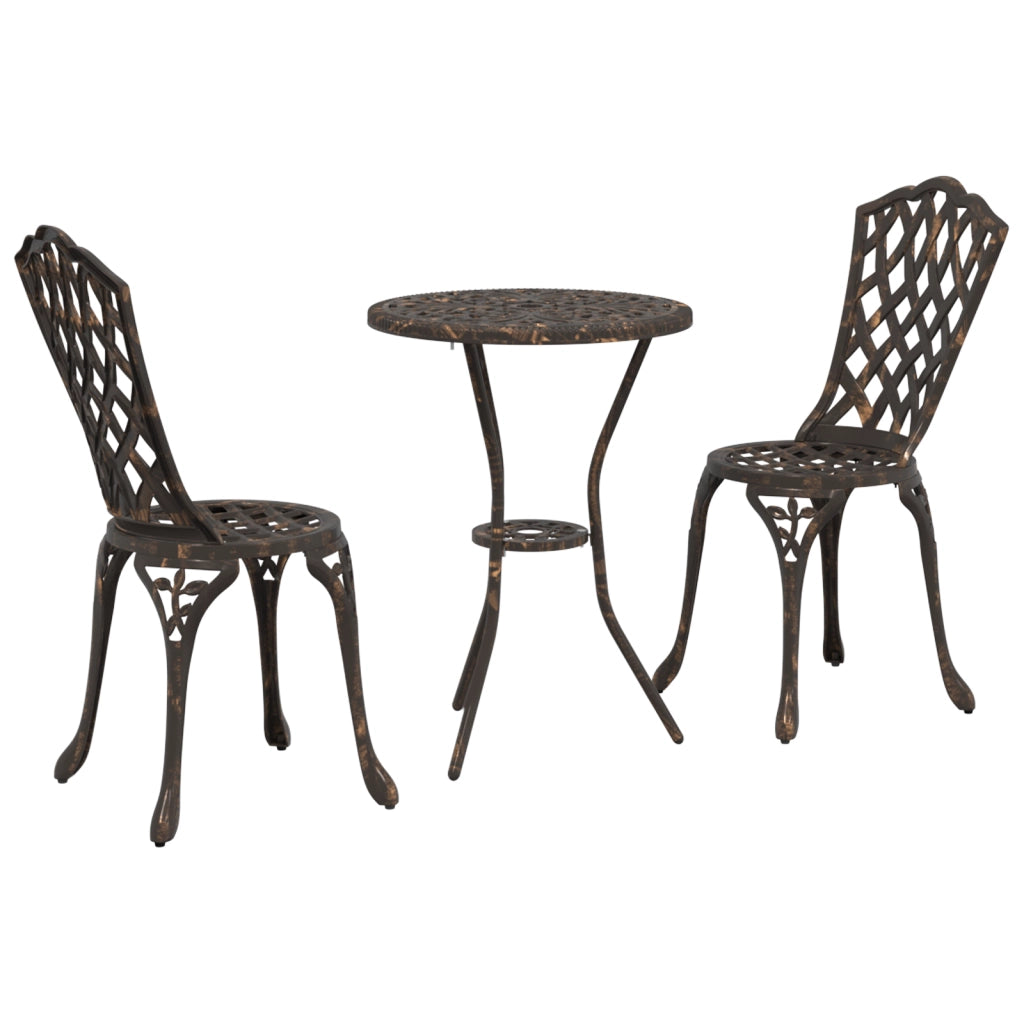Set Bistro da Giardino 3 Pezzi in Bronzo di Alluminio Fuso