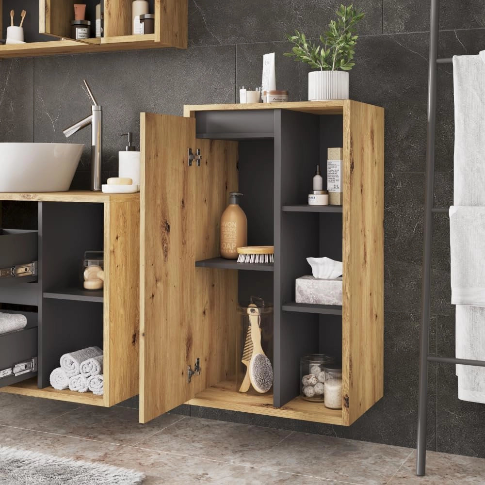 mobiletto bagno Viola, Artigiano/grigio, 50 x 86 cm con ripiani aperti