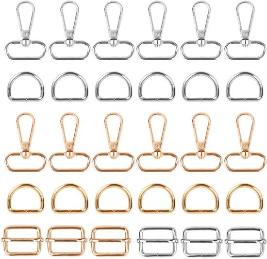 Rilievi D-ring - 30 pezzi - Oro/Argento - Per accessori tasche DIY