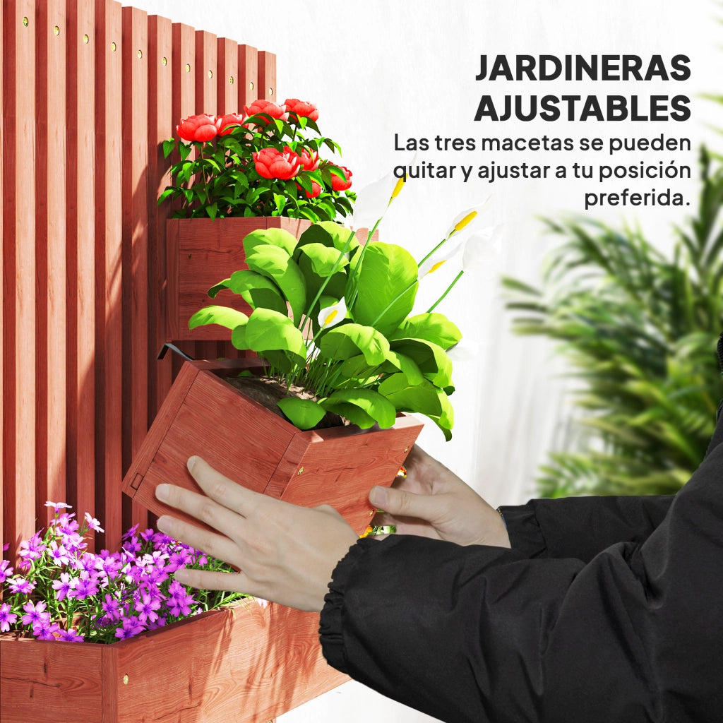 Jardinera da Parete in Legno con Griglia e 3 Vasi Mobili ¨C zephmum ¨C 60x16x80 cm Marrone