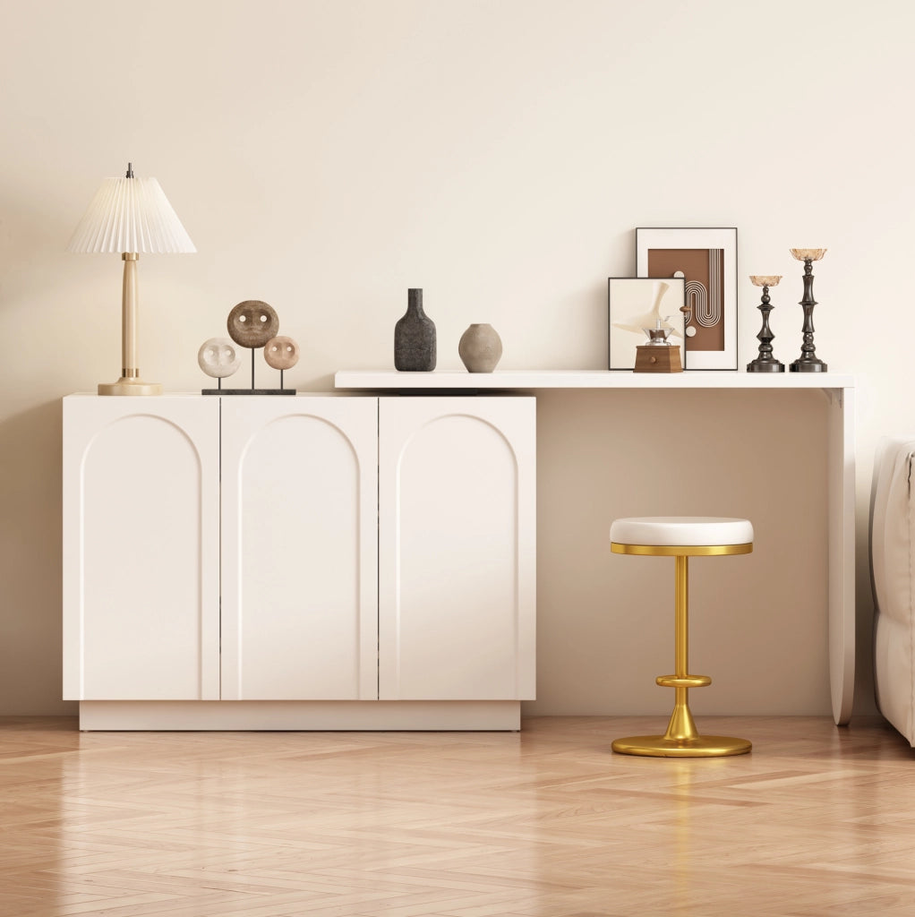 Scrivania angolare girevole 360° con mobiletto; 110x40x75 cm; bianco in MDF