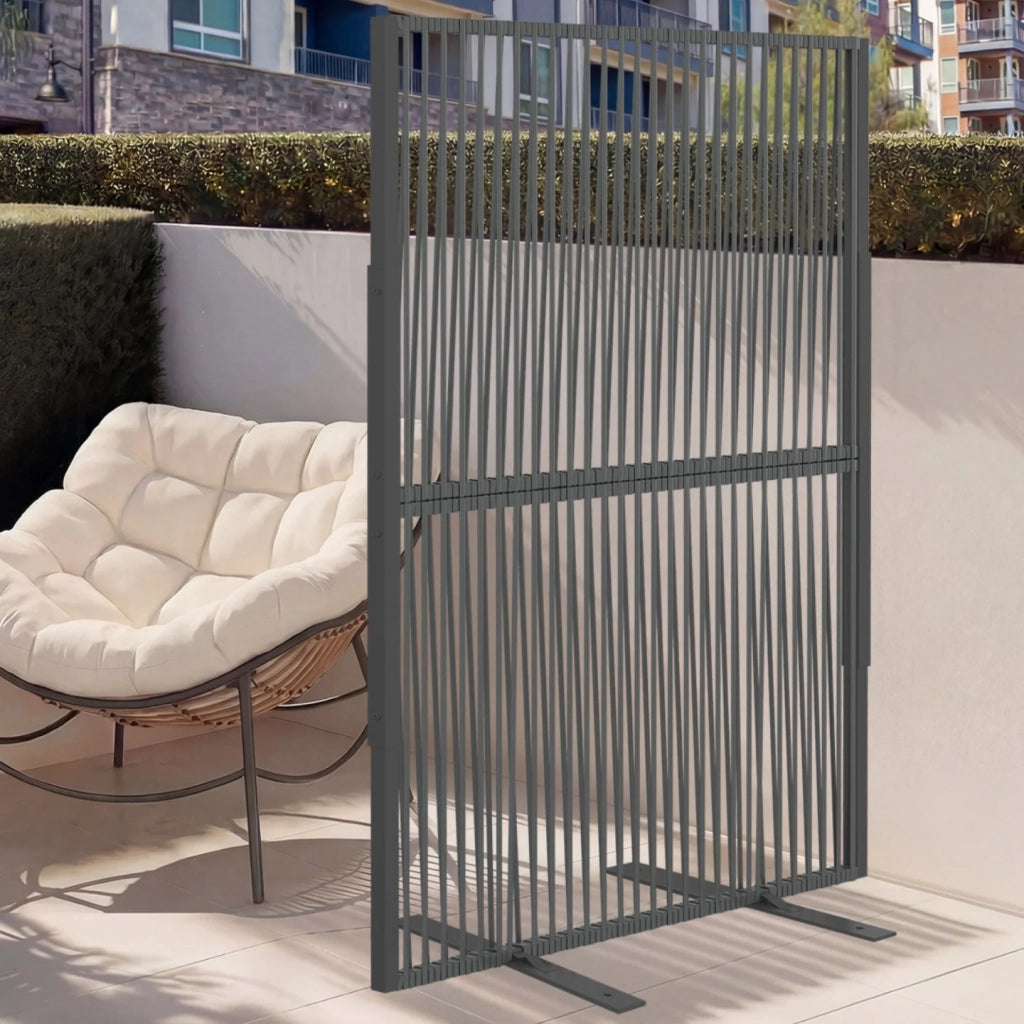 IDMarket - Paravento decorativo 80 x 150 cm RIO Cordame effetto rattan e metallo grigio antracite