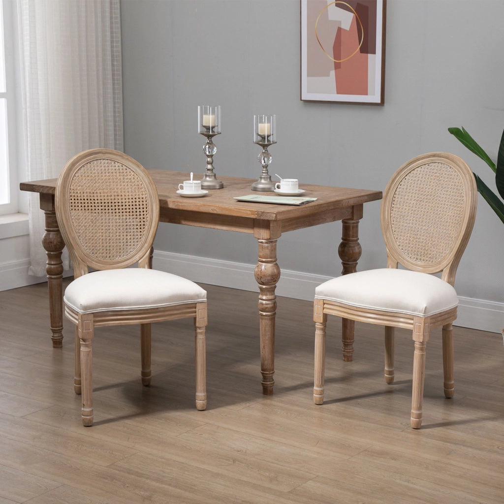 Set 2 Sedie da Pranzo Vintage ¨C Xylo ¨C Legno e Tessuto Schienale Traforato Bianco Crema 49x56x96cm