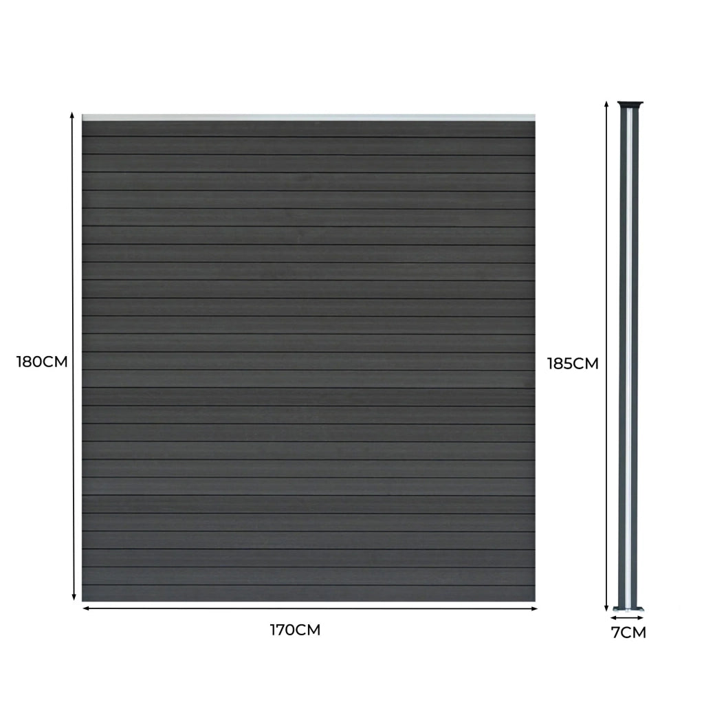 Pannelli Recinzione x9 + 10 Pali Alluminio LED Grigio Doghe PVC 185cm