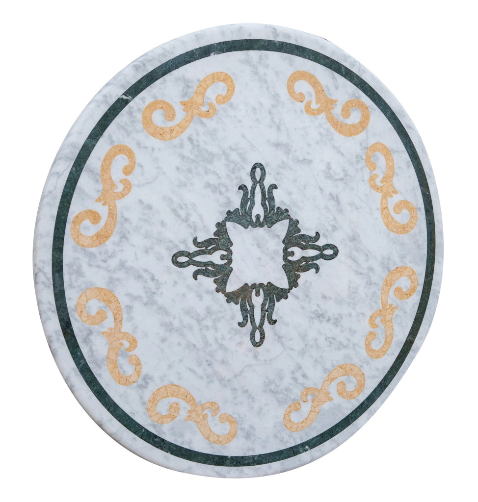 Biscottini PIANO TAVOLO ROTONDO IN MARMO INTARSIATO Carrara dimensioni 130x130 Offerta