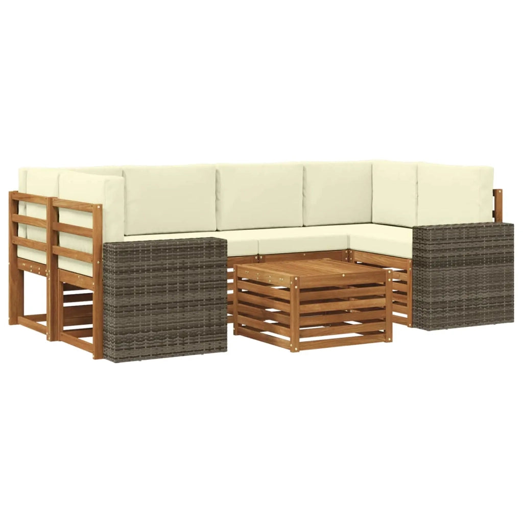 Set di divani da esterno con cuscino 7 pcs Naturale e Crema