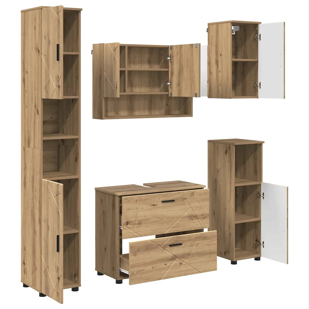 Set di mobili per il bagno con porta 5 pcs Rovere artigianale 3393072
