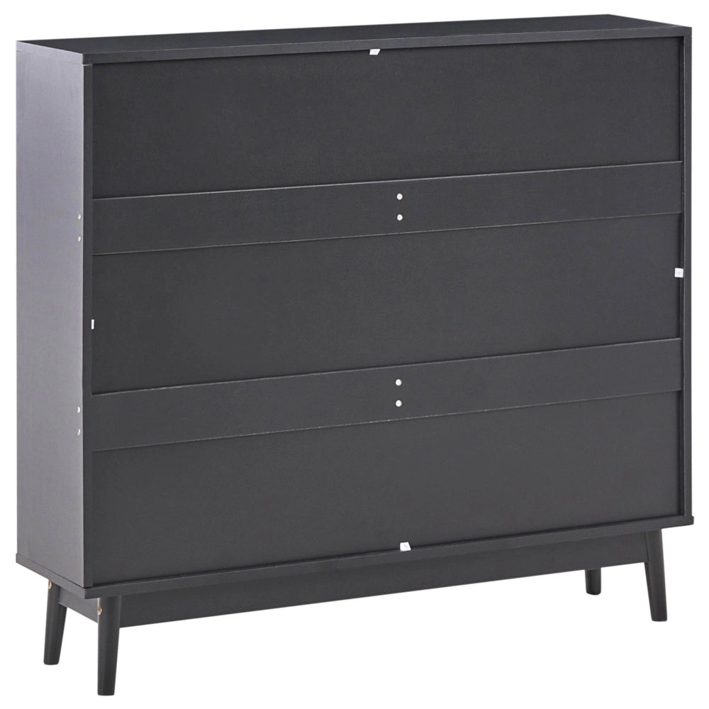 Armadietto porta scarpe in truciolato nero Rattan 4 scomparti Boho Design Hallway