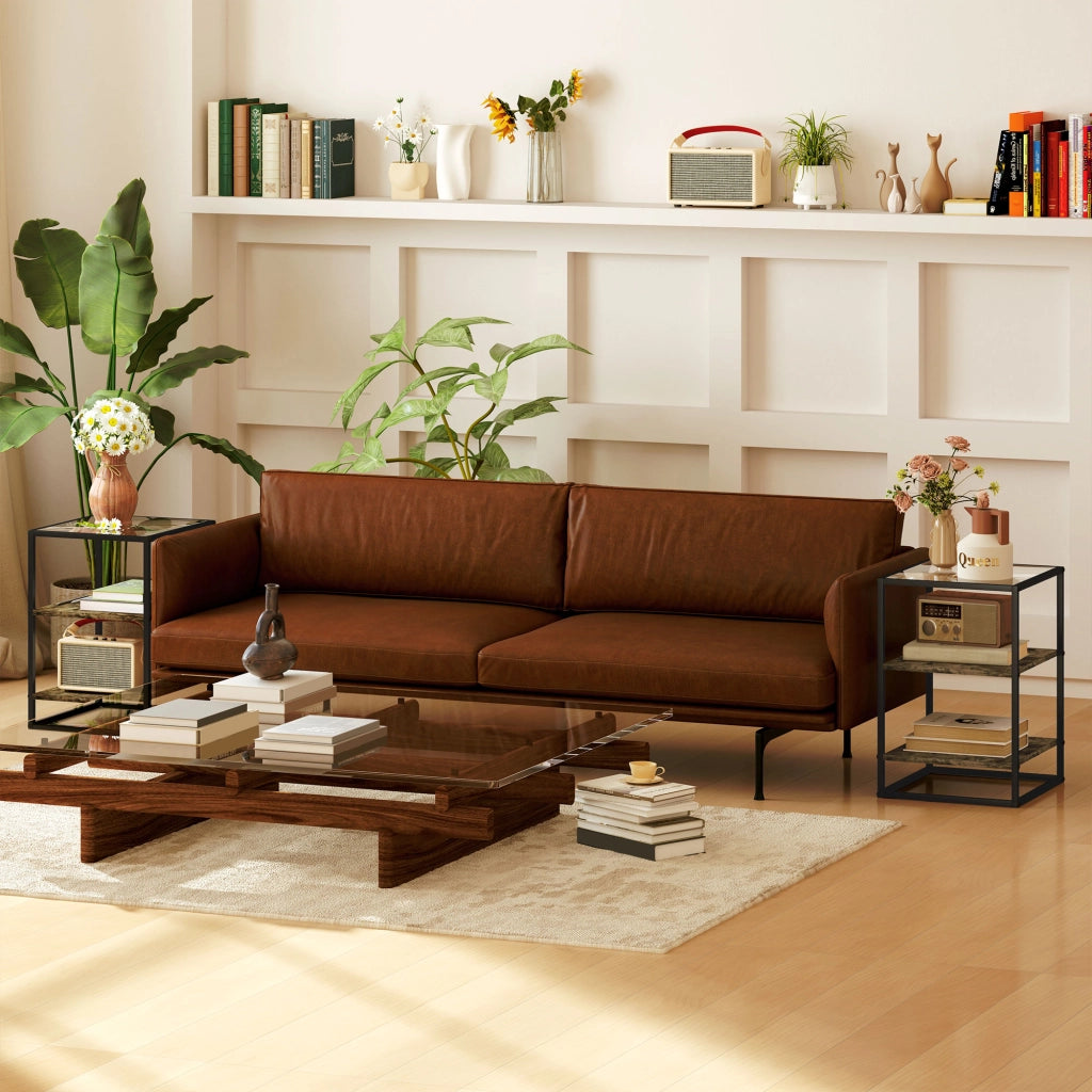 Set 2 Tavolini da Salotto a 3 Livelli ¨C Xylo ¨C Legno Metallo Vetro Temperato Marrone 37x40x55