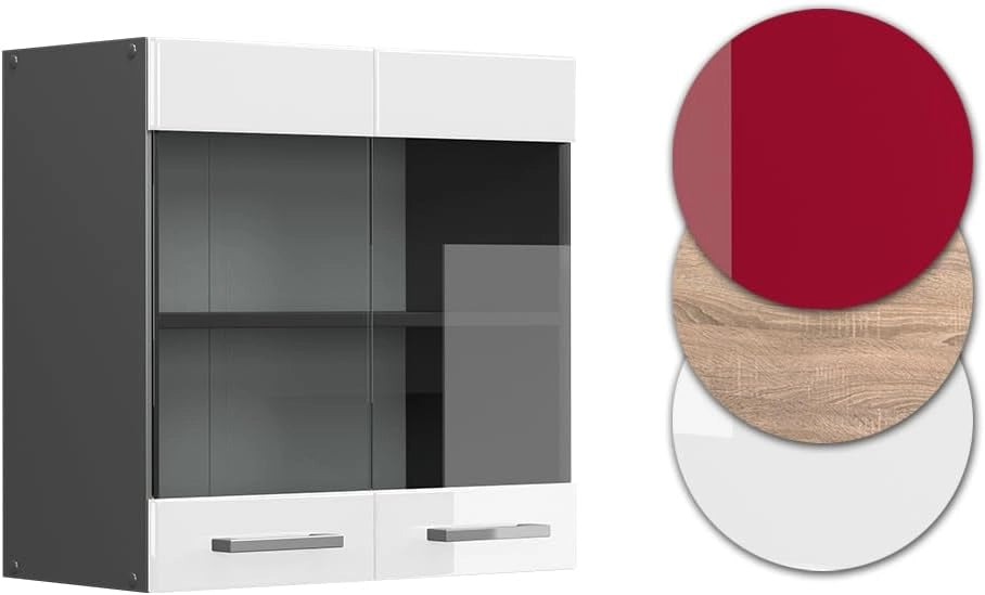 Mobile da cucina in vetro R-Line, Bianco lucido, 60 cm, per la libera combinazione all'interno di sistemi cucina modulari