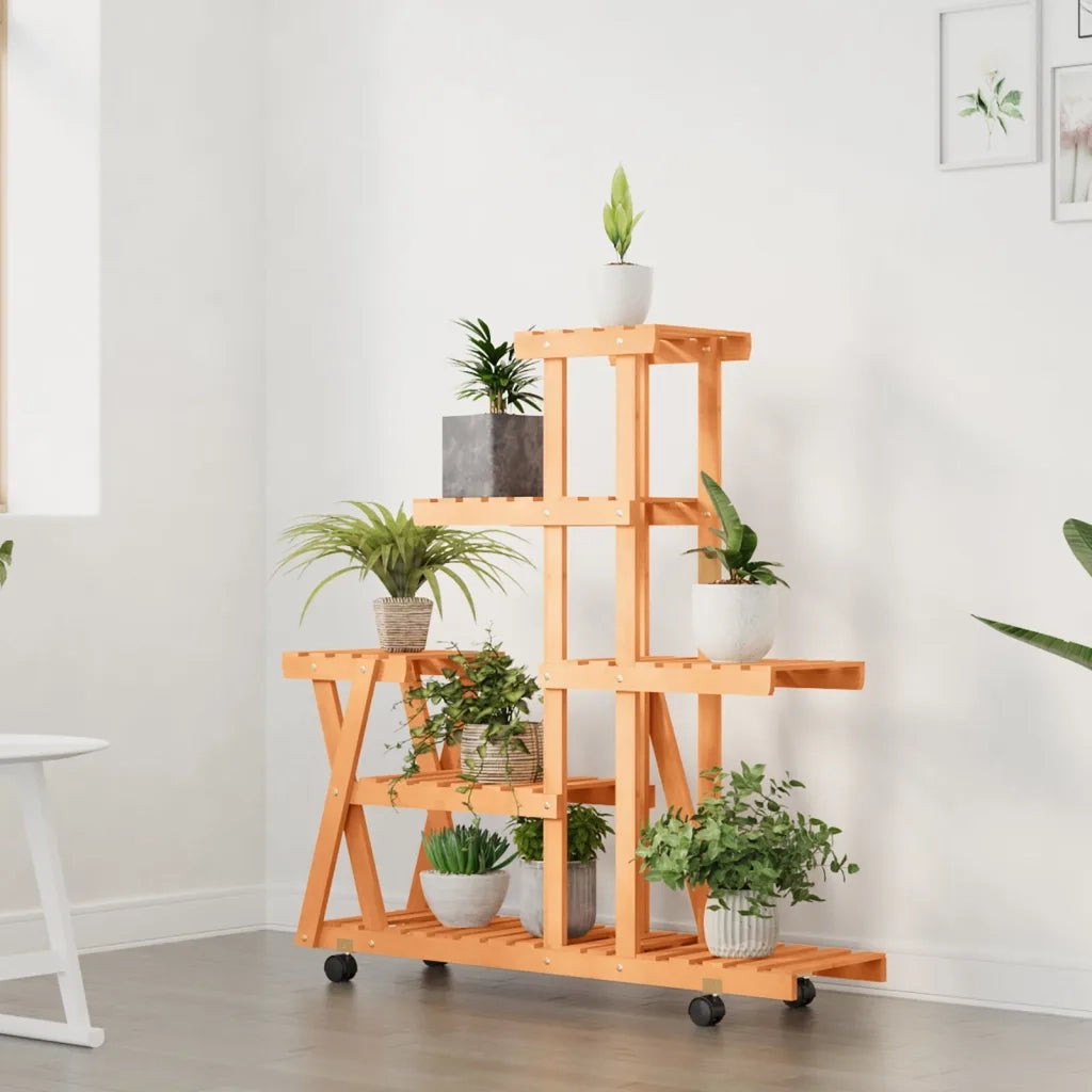Portafiori con Ruote-Supporto per Piante Mobile-Rastrelliera per Fiori 95x25x101 cm in Legno Massello di Abete 423913