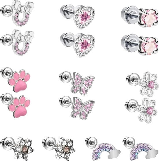 Orecchini ipoallergenici per ragazze e donne - cuore a forma di farfalla con orecchini - adatti per date e compleanni (rosa) - Acciaio laccato.