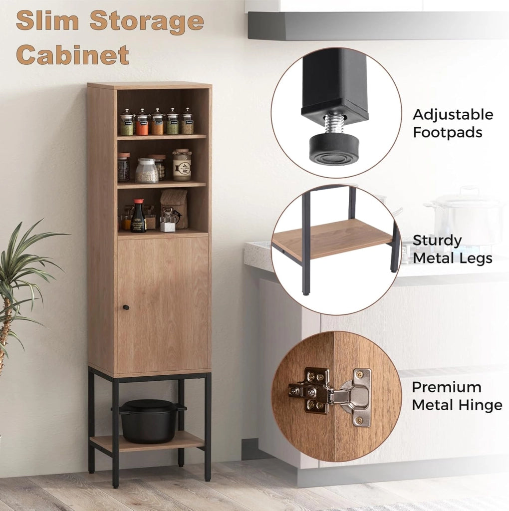 Colonna da Bagno con Armadio a Ante, Mobile Alto da Bagno a 6 Livelli, Ripiano Regolabile, Armadio Portaoggetti per Soggiorno, WC, Cucina, 38 x 30 x 145 cm (Naturale)