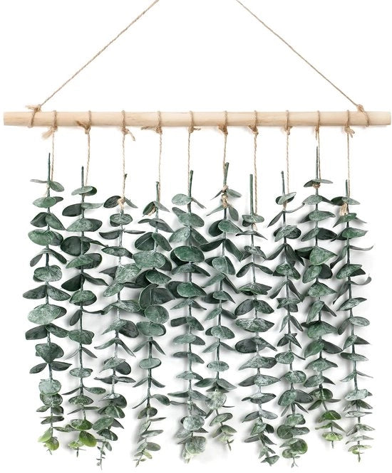 Decorazione per Parete Artificiale di Eucalipto Verde Stile Boho Chic per la Decorazione di Casa con Stelo di Legno per Camera da Letto, Sala da Pranzo, Appartamento Ornamento di Casa Regalo