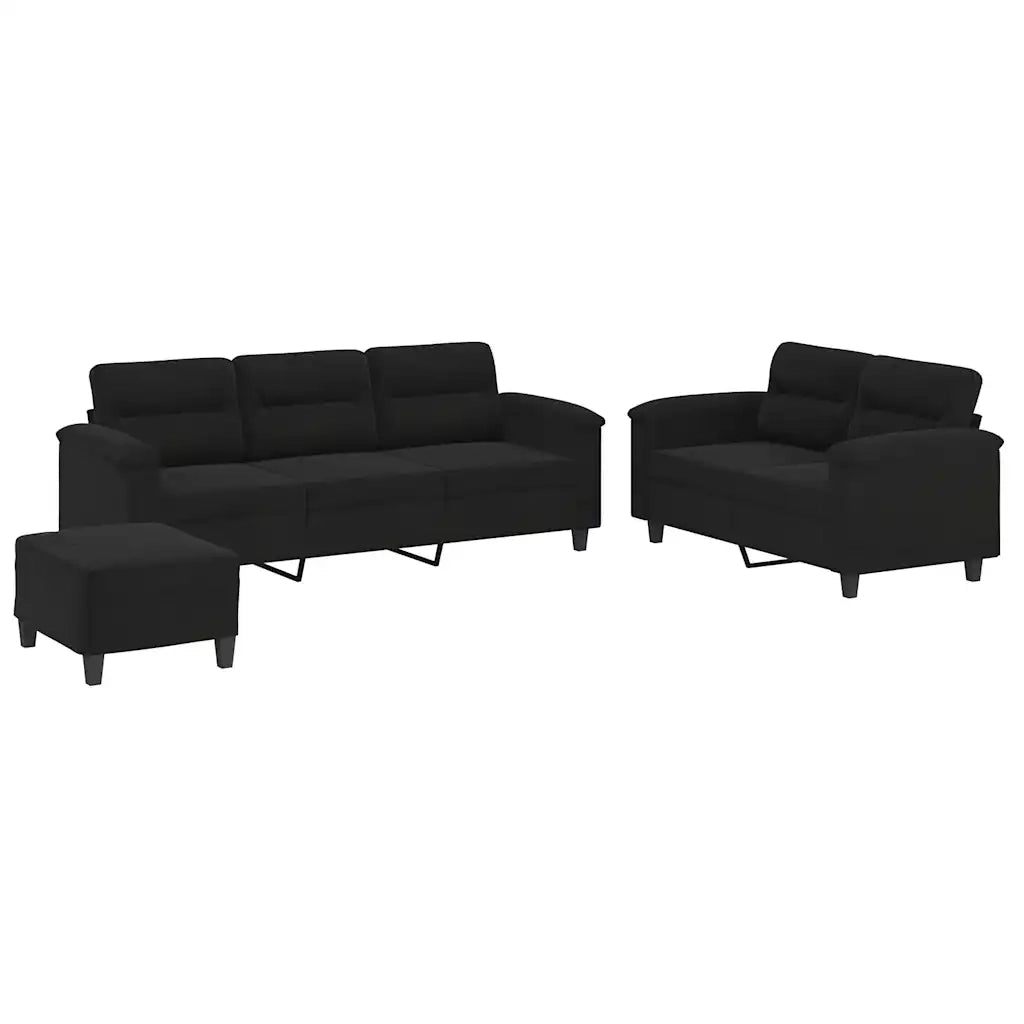 vidaXL Set Divani 3 pz con Cuscini Nero in Tessuto Microfibra