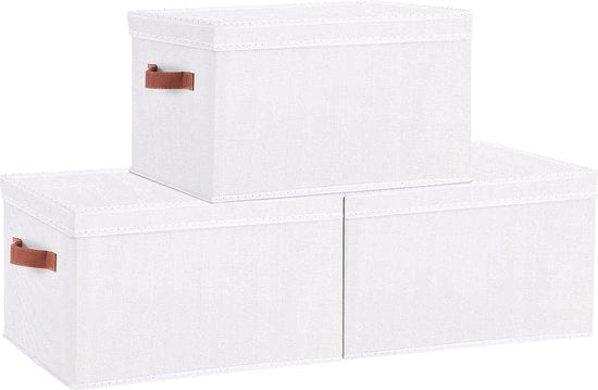 Scatole di stoccaggio in tessuto pieghevole con coperchio - grigio chiaro - bianco - abbigliamento e libretti - 33 x 23 x 18 cm