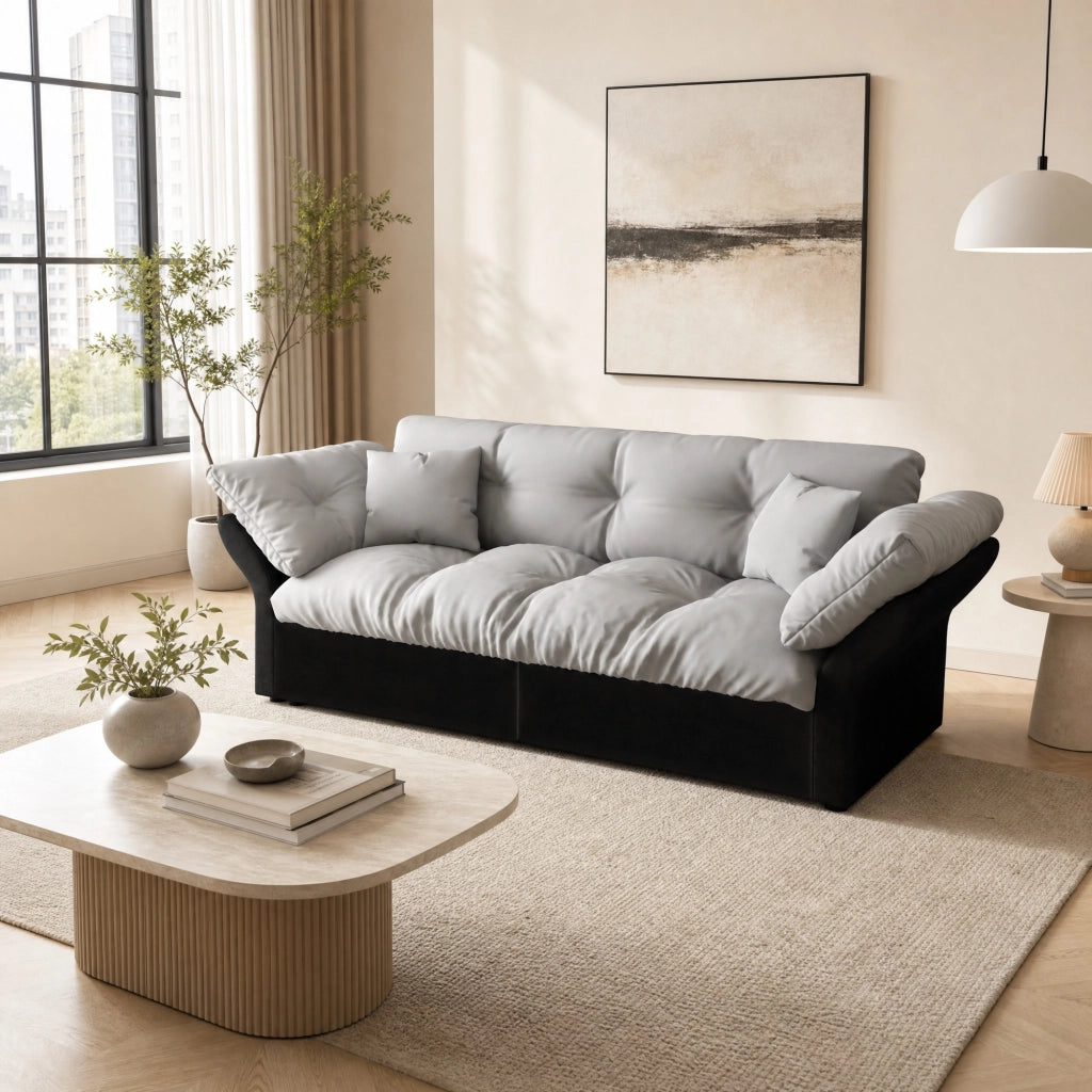 Divano letto convertibile con chaise longue e letto, 3 posti, per soggiorno e camera, in Velluto, Grigio Chiaro