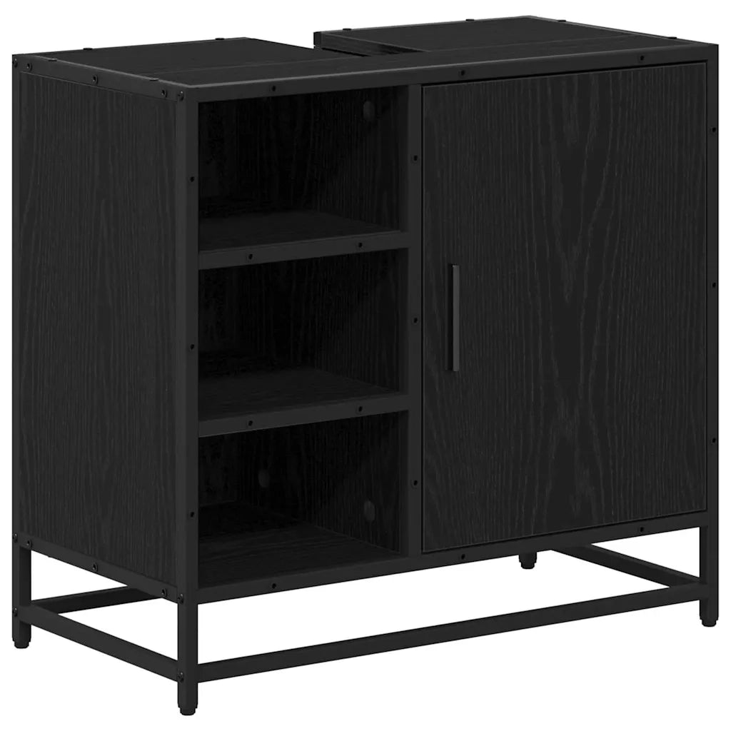 Set di mobili per il bagno 3 pcs Rovere Nero Legno multistrato