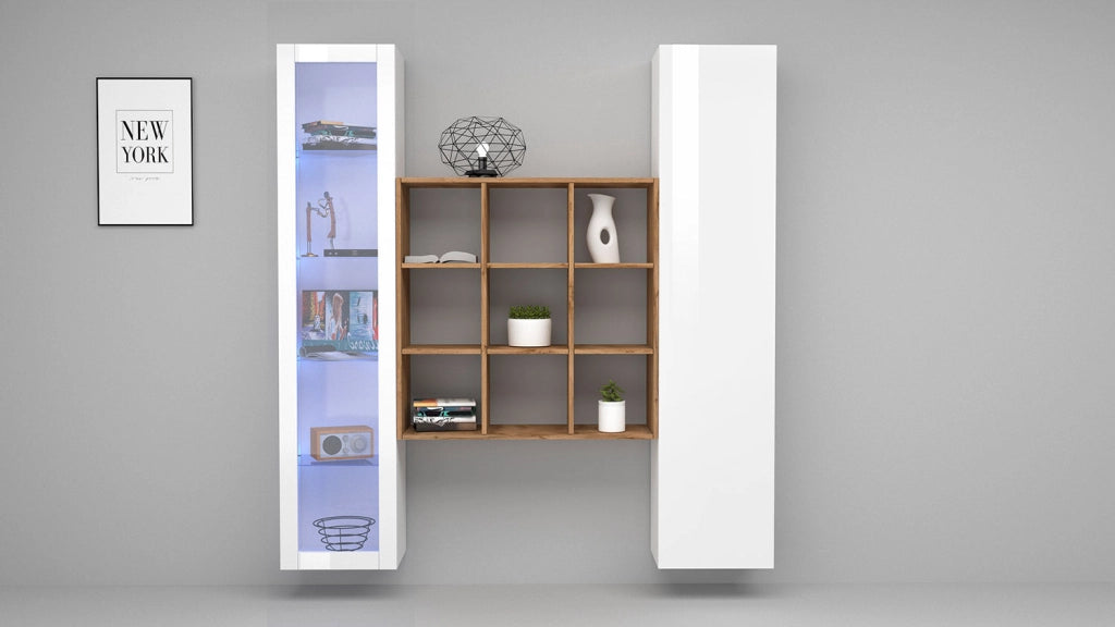 Parete Attrezzata Soggiorno 170x30x180 cm Maruska n°25 Bianco Lucido