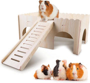 Casa per Cavia con Pendenza e 4 Accessi: 38 x 24 x 24 cm - Castello in Legno per Cavia e Conigli