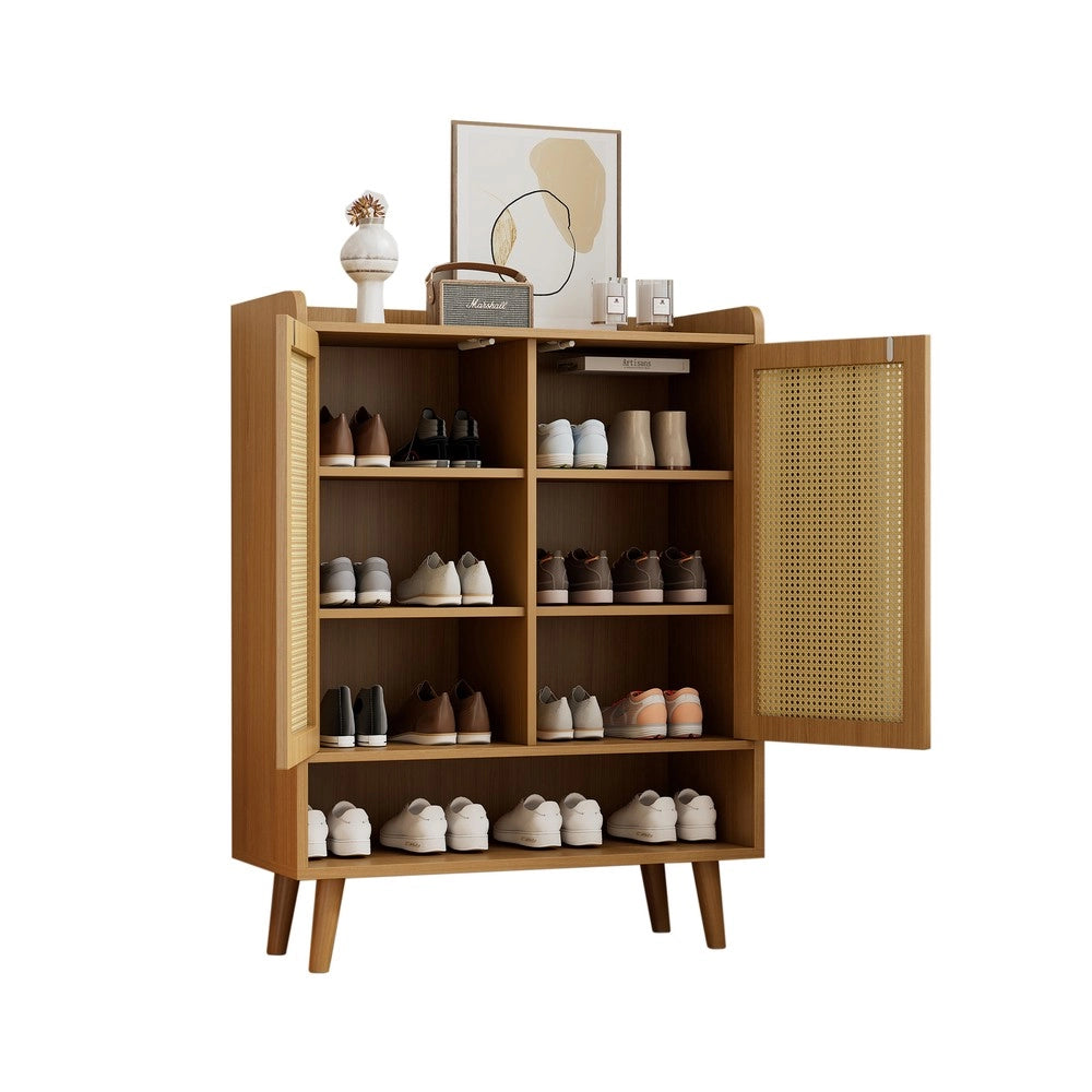 Scarpiera in Rattan con 2 Ante e 5 Ripiani ¨C MINIMAL ¨C Legno Massello, 80x105x35 cm