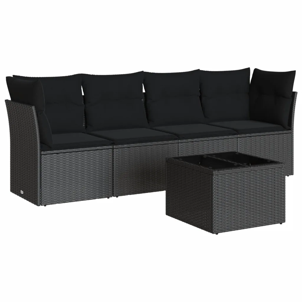 Set Divani da Giardino 5 pz | Set Salotto da Giardino con Cuscini in Polyrattan Nero