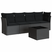 Set Divani da Giardino 5 pz | Set Salotto da Giardino con Cuscini in Polyrattan Nero