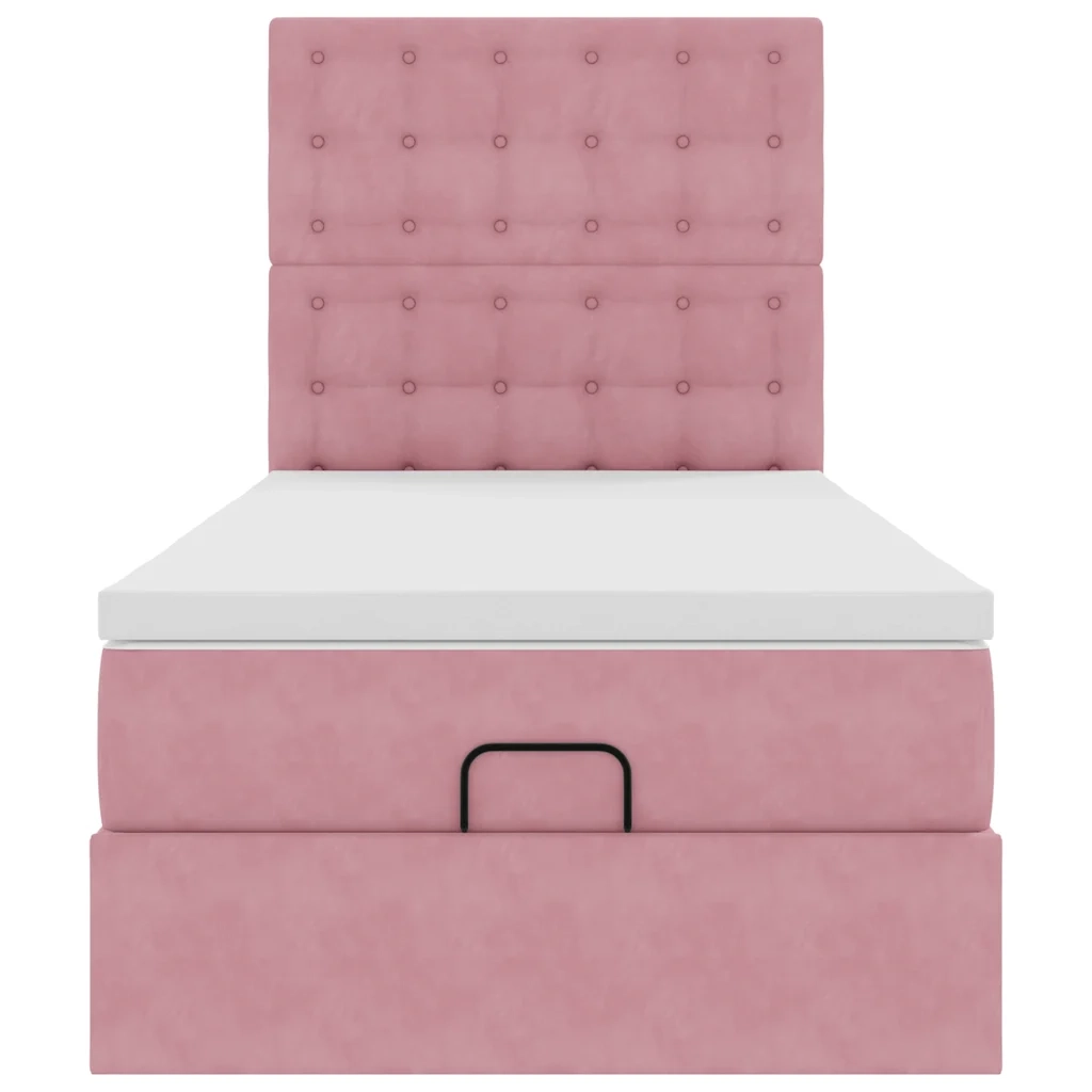 Struttura Letto Pouf con Materassi Rosa 90x190 cm in Velluto 3313588