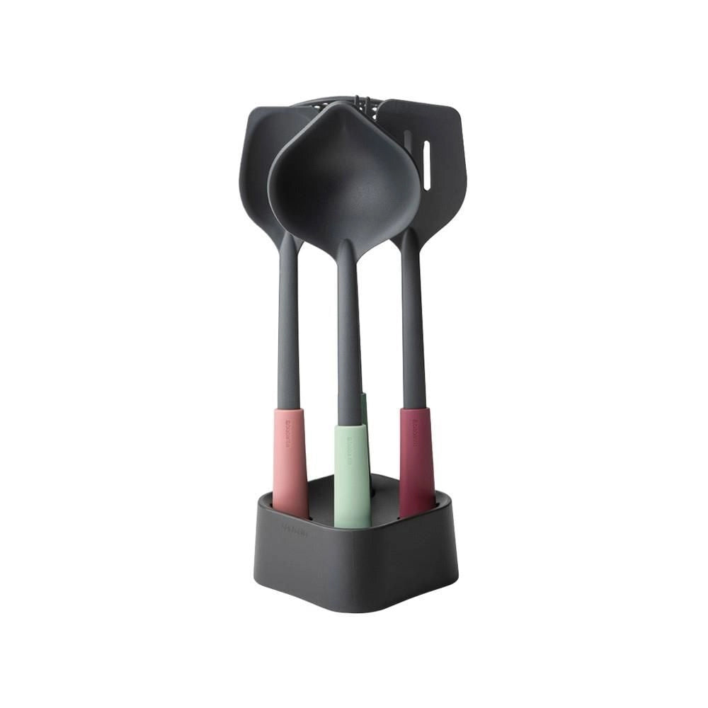 Brabantia 123184 Tasty+ Set Utensili da Cucina 4 Pezzi con Supporto in Nylon Termoresistente Fino a 220 °C Lavabile in Lavastoviglie colore Multicolore