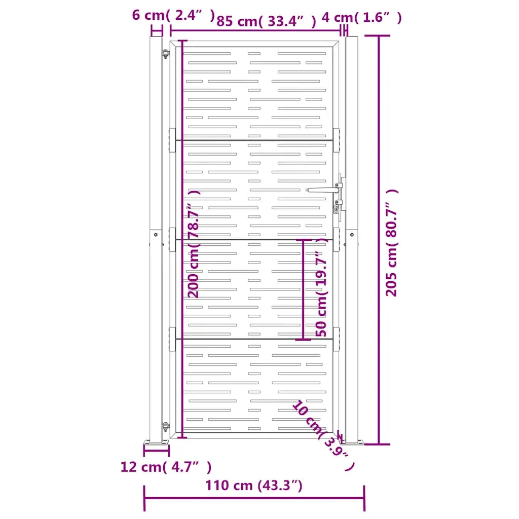 Cancello da giardino antracite 100x200 cm in acciaio design quadrato 153195