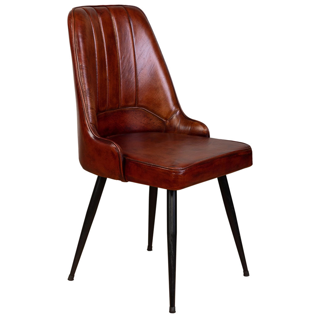 Sedia rivestita in pelle marrone 51x58x91h