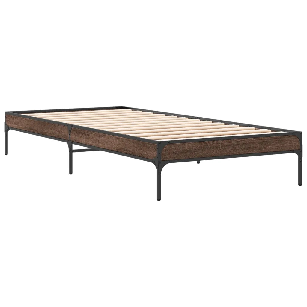 Giroletto-Struttura Letto Rovere Marrone 90x190 cm Legno Multistrato e Metallo 541976