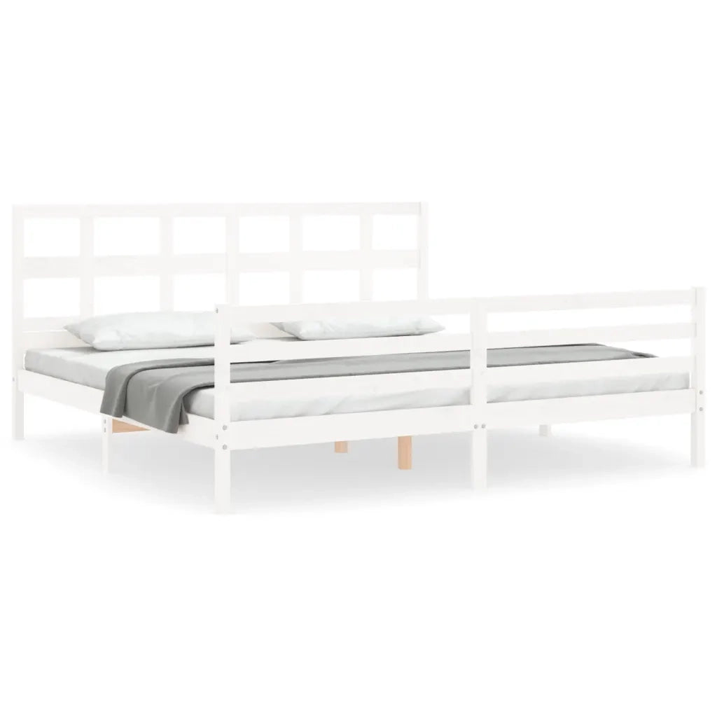 Giroletto con Testiera-Struttura Letto con testiera Bianco 200x200 cm in Legno Massello 784134