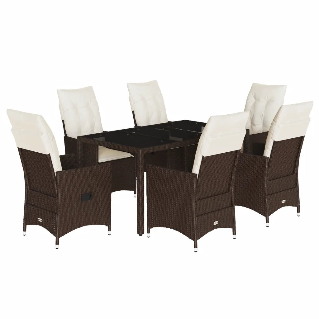 Set da Pranzo da Giardino 7pz con Cuscini in Polyrattan Marrone
