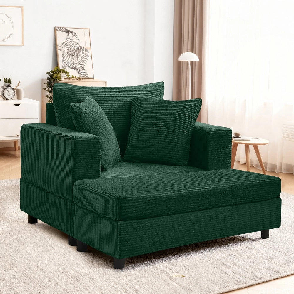 Dormeuse con poggiapiedi e spazio contenitore ¨C Minimal ¨C Verde smeraldo velluto con cuscini