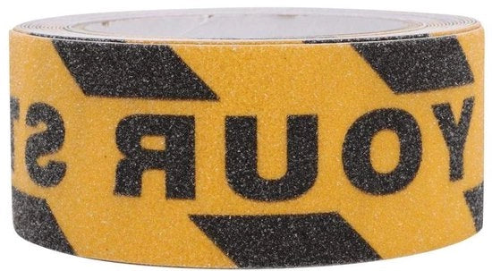 Nastro anti-slip 5 metri x 48 mm giallo-nero, PVC di sicurezza, superficie di sabbia di quarzo - scalini, toilette, scala, pavimento