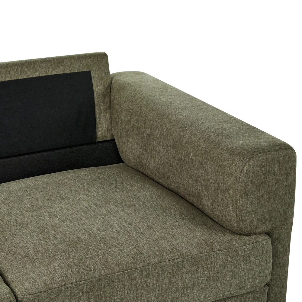 Divano minimalista moderno di metà secolo in tessuto a 2 posti con gambe in metallo rivestite e braccioli verde