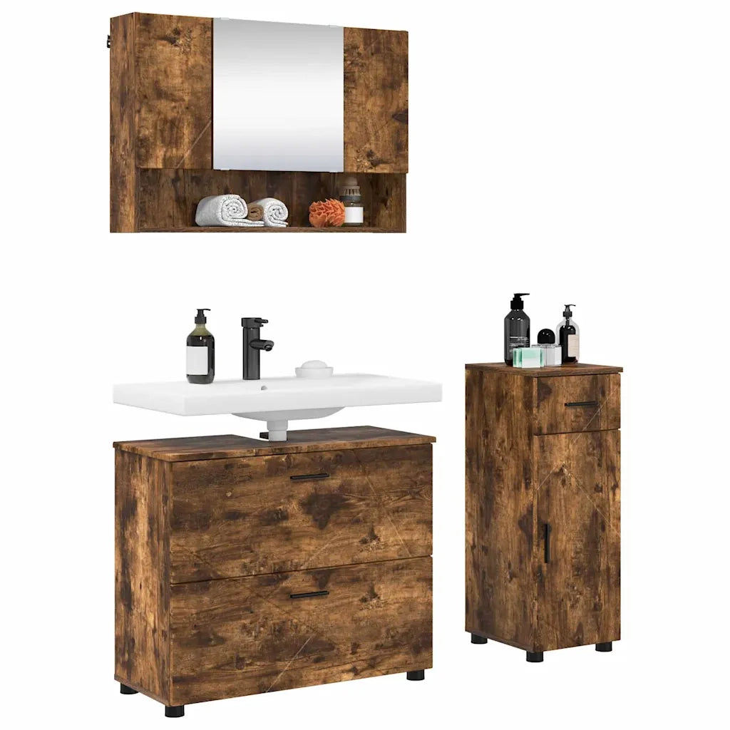 Set di mobili per il bagno con cassetto 3 pcs Rovere fumé 3393038